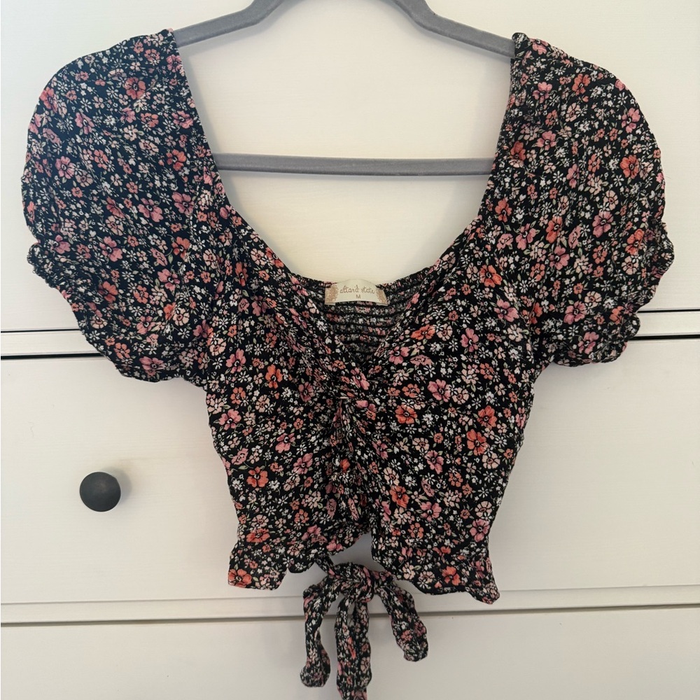 Altar'd State Pink Crop Ruched Blouse With Ties